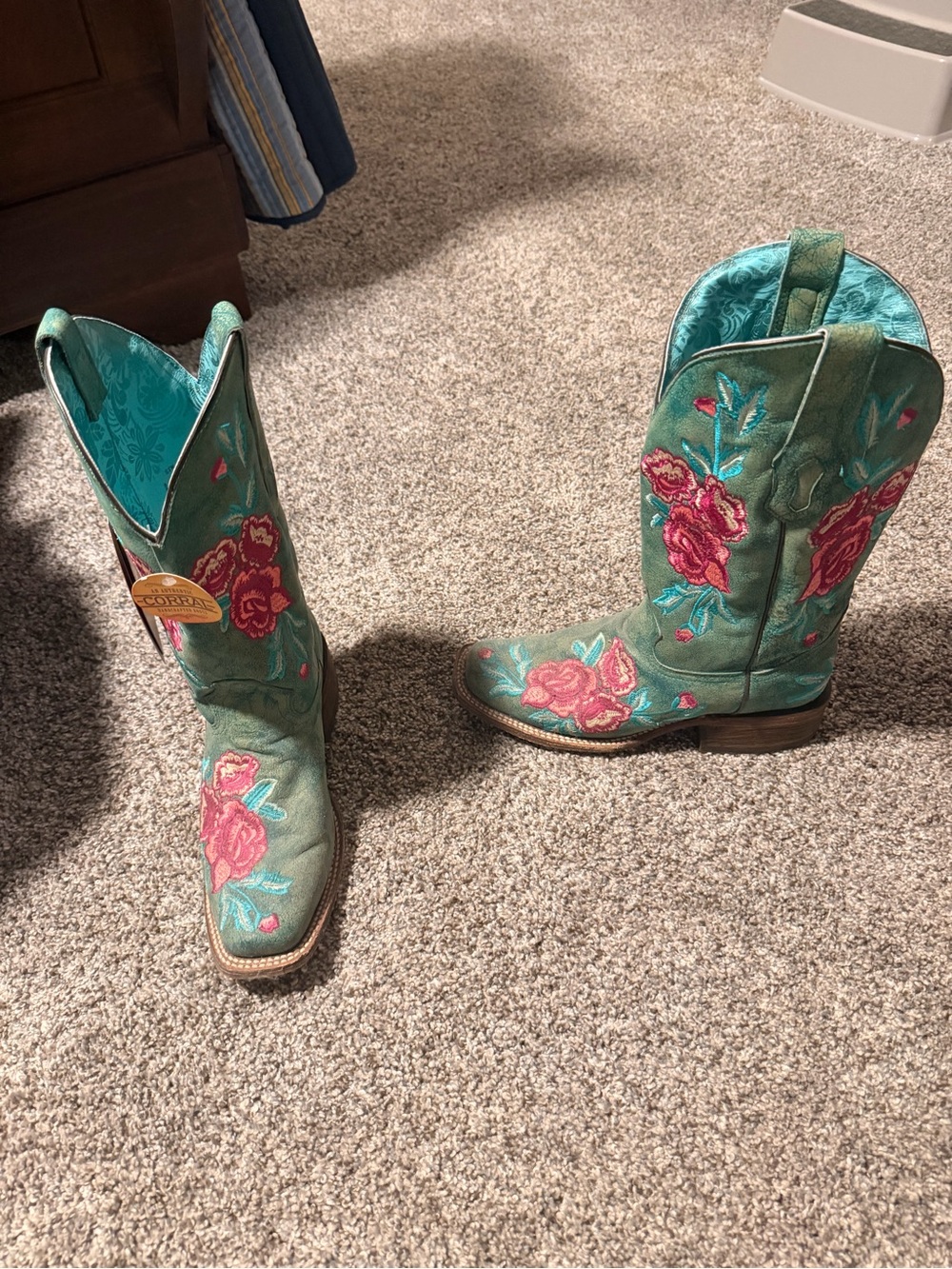 Corral Teal Floral Embroidered Western Boots size 7 - Picture 2 of 2